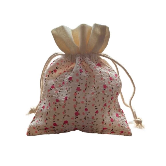 Set of 12 NEW Floral Patterned Cotton Fabric Bags with Drawstring Cords - Picture 2 of 7